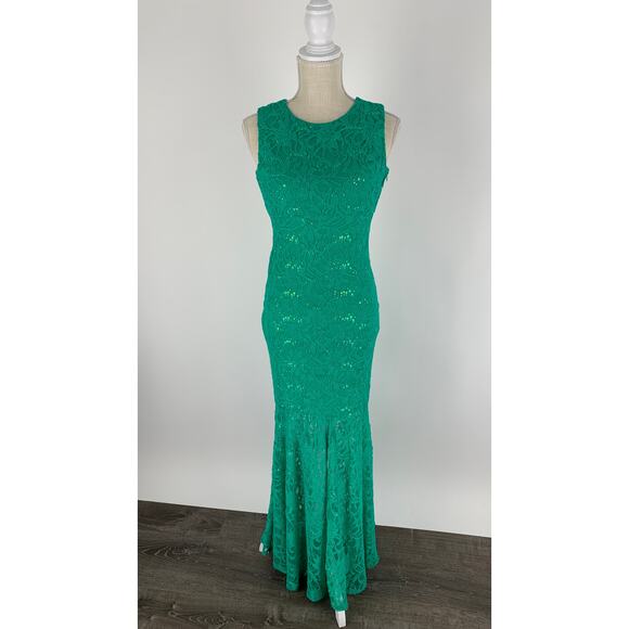 Hailey Logan Adrianna Papell Sequin Mermaid Formal Maxi Dress Womens 3/4 Green - Picture 1 of 11